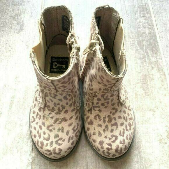 SKECHERS Baby Girl Toddler Boots Shoes NEW Memory Foam Leopard Shimmer Sz 7 Cute - Picture 1 of 7